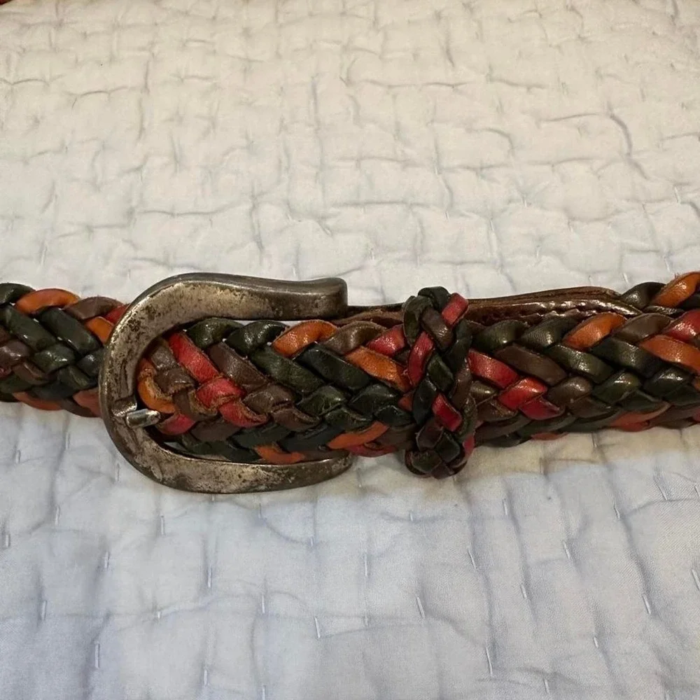Large Multicoloured braided genuine leather belt